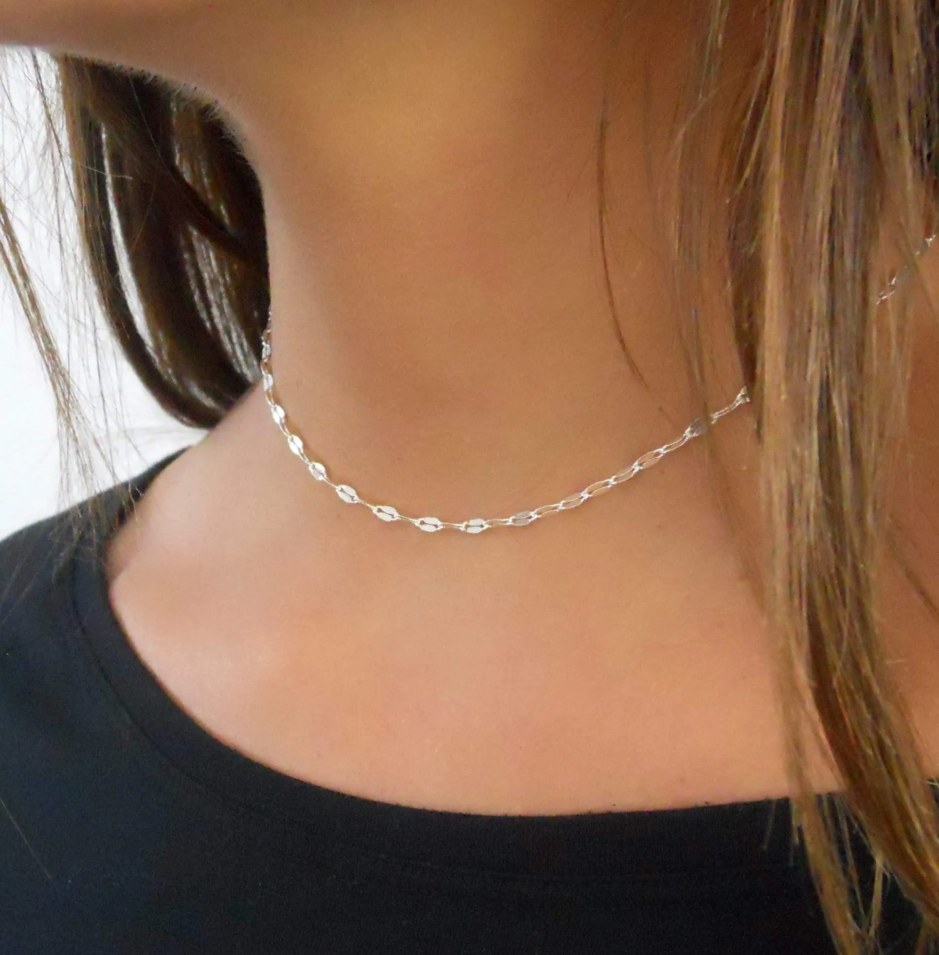 Sterling Silver Choker, Lace Chain Choker Necklace for Women