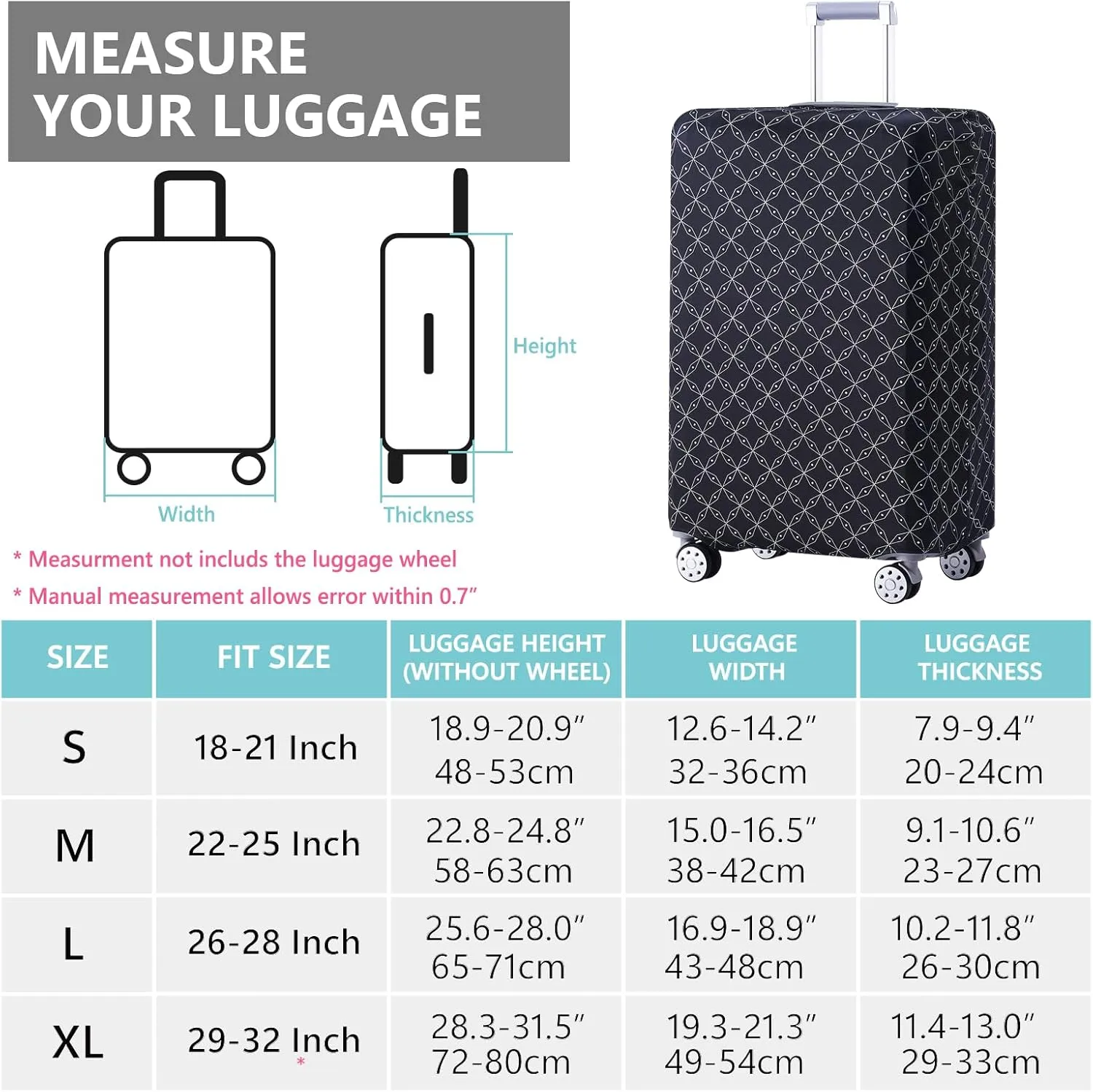 TRAVELKIN Luggage Covers For Suitcase Tsa Approved,Suitcase Cover Protector Fit 18-32 Inch Luggage