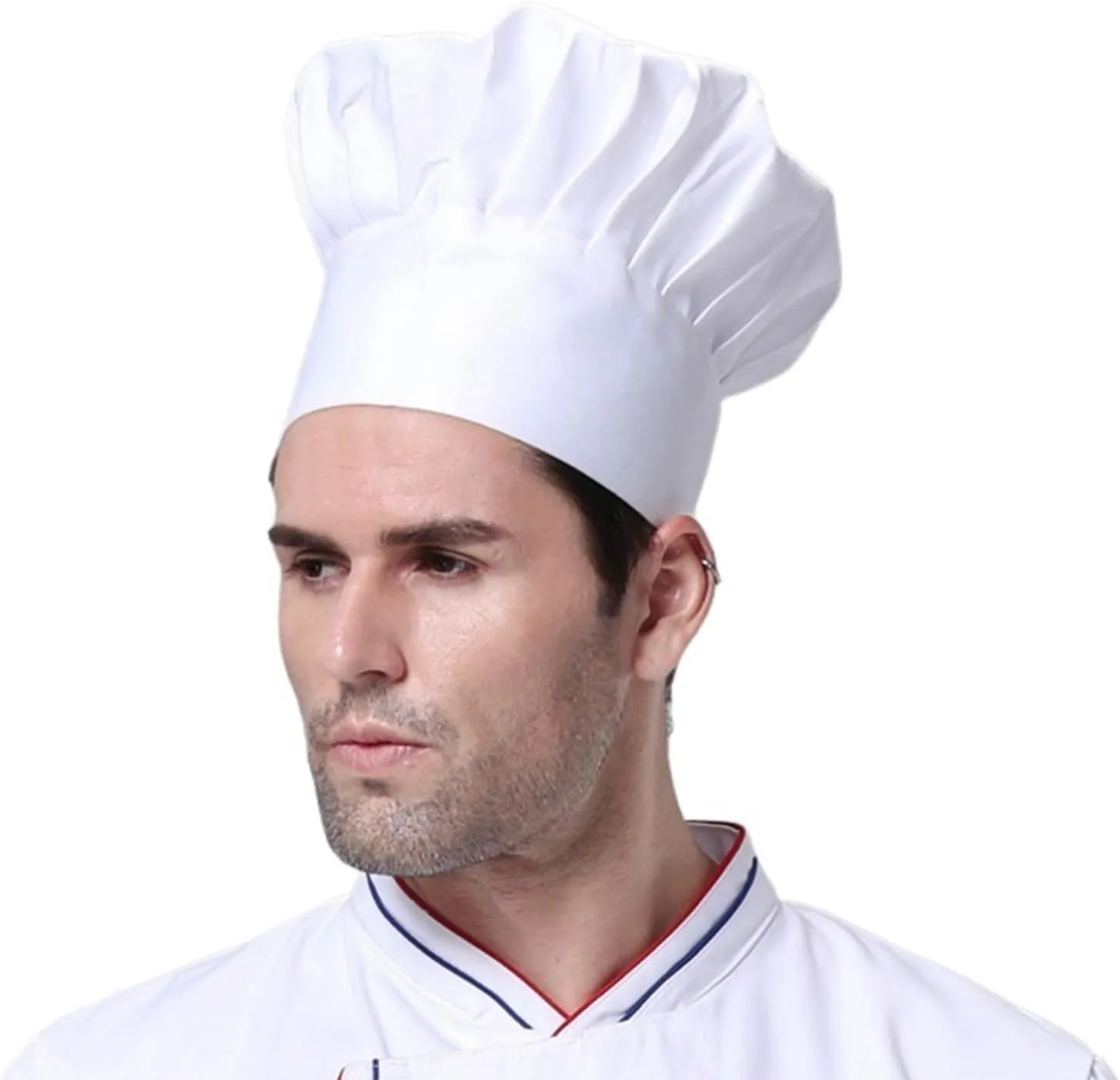 White Chef Hat for Men Women Adults,Elastic Band Adjustable Cotton Chefs Hat Hibachi Chef Works Hats Chef Cap Cook Hat