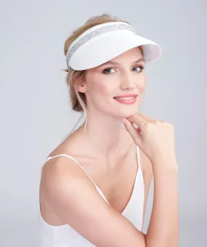 White Straw Visor with Beaded Embellishments