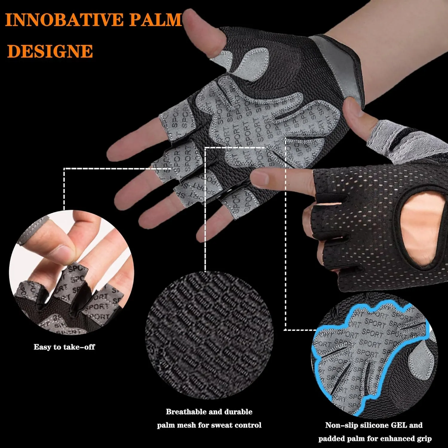 Workout Gloves for Men and Women, Weight Lifting Gloves for Exercise Gloves Fishing Gloves Fingerless Breathable Cycling Gloves, Gym, Fitness, Training, Anti-Slip, Snug Fit