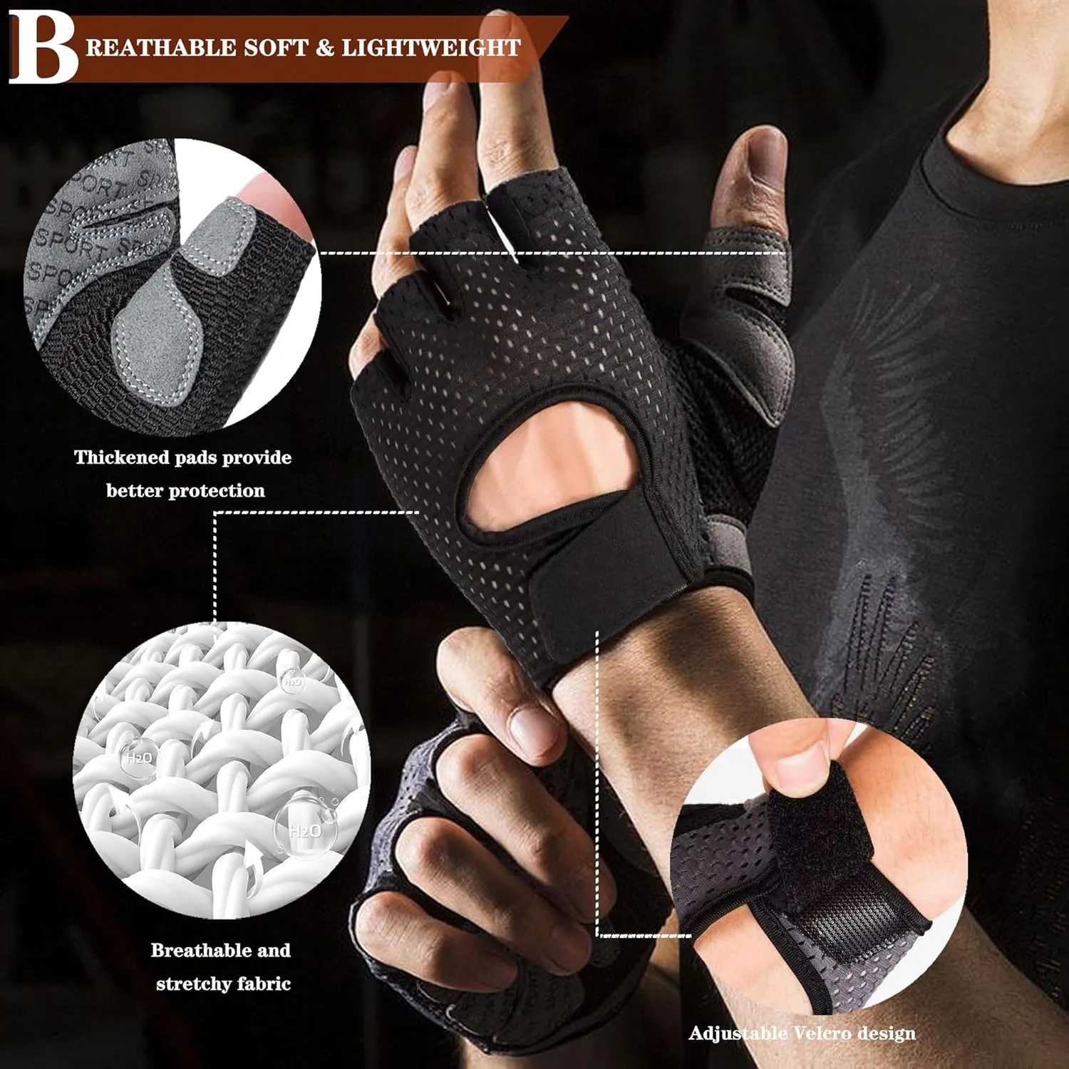 Workout Gloves for Men and Women, Weight Lifting Gloves for Exercise Gloves Fishing Gloves Fingerless Breathable Cycling Gloves, Gym, Fitness, Training, Anti-Slip, Snug Fit