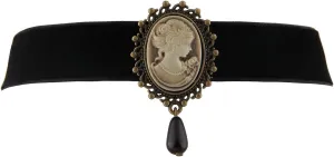 WUSUANED Fashion Retro Black Victorian Cameo Pearl Bead Velvet Choker Necklace