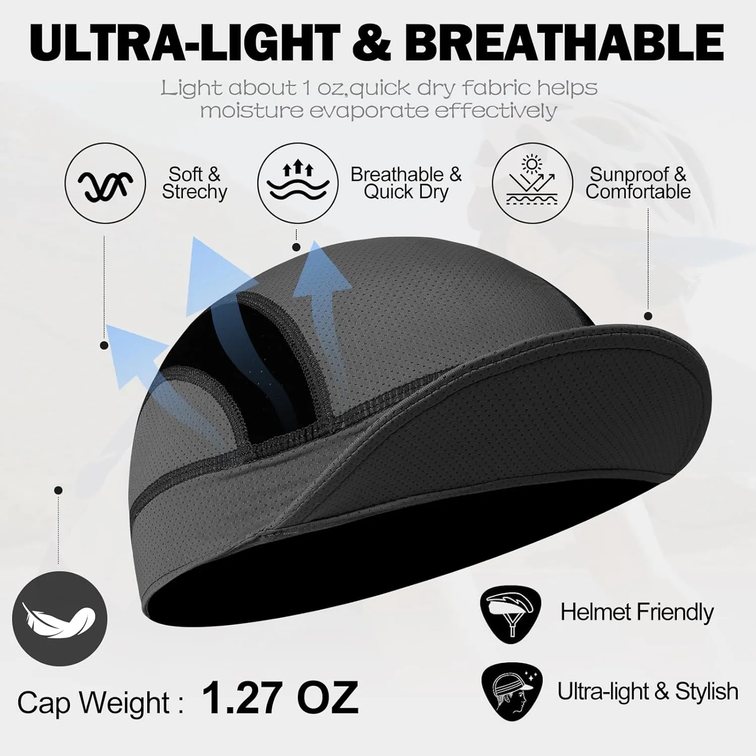 XXL Mesh Cycling Cap for Men Big Head Cooling Skull Cap Bike Hard Hat Liner with Sun Visor, Men Big Size Cycling Hat