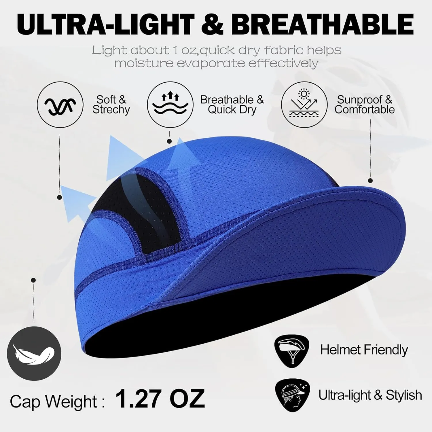 XXL Mesh Cycling Cap for Men Big Head Cooling Skull Cap Bike Hard Hat Liner with Sun Visor, Men Big Size Cycling Hat