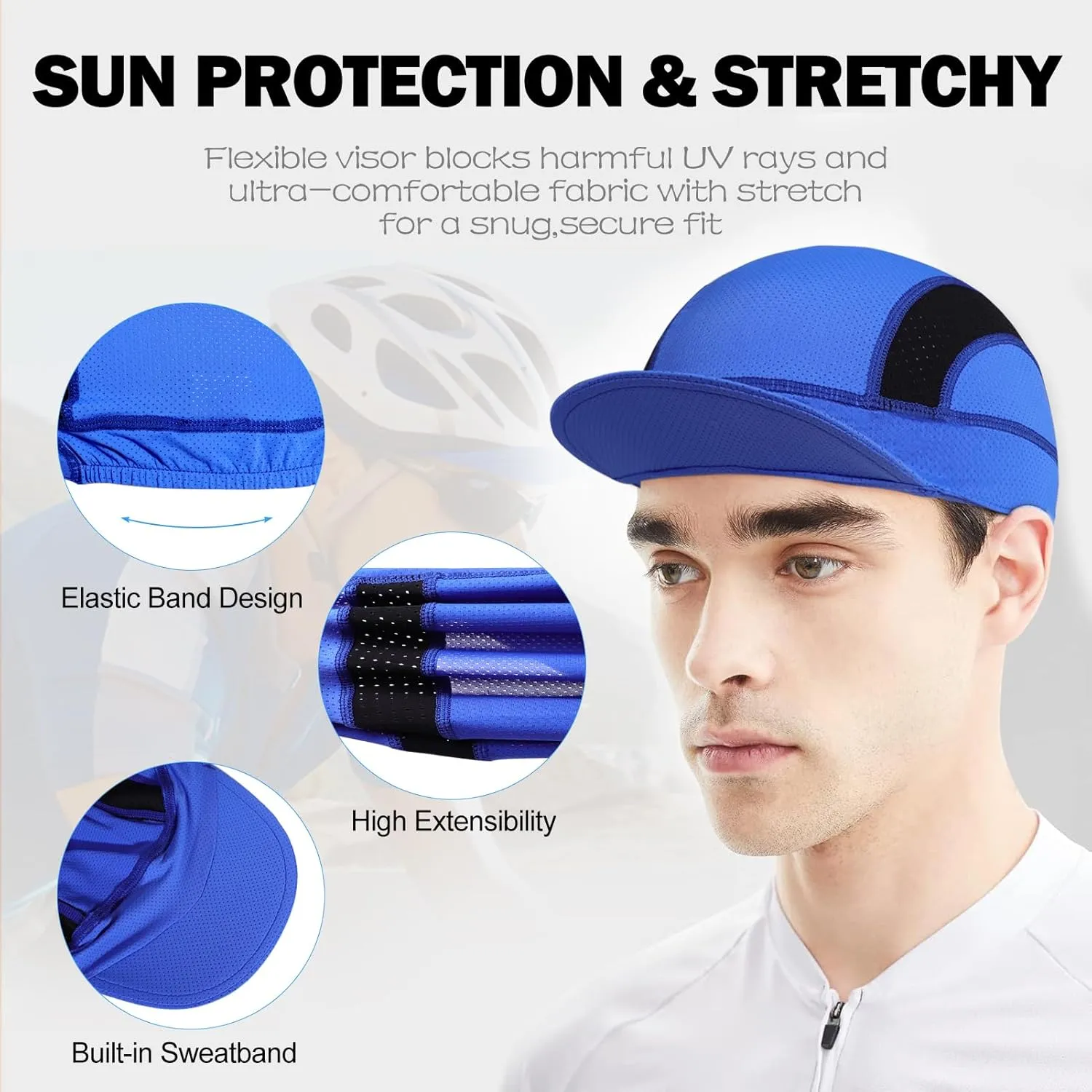XXL Mesh Cycling Cap for Men Big Head Cooling Skull Cap Bike Hard Hat Liner with Sun Visor, Men Big Size Cycling Hat